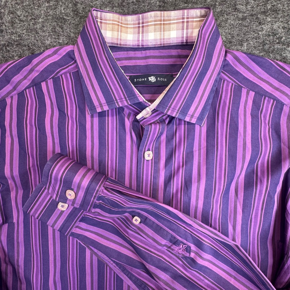 Stone Rose Button Down‎ Shirt Mens 3 Purple Striped Long Sleeve